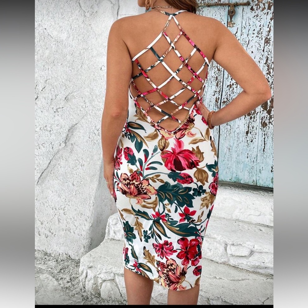Floral Crisscross Open Back Dress